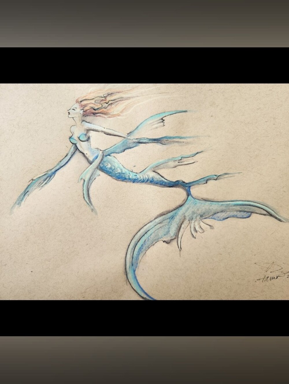 Cramolini Mermaid Surf Art Drawing Painting Original ART NOT a PRINT